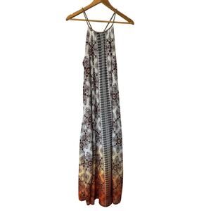 Boho Ombre Maxi Dress in White and Orange - Sleeveless Strappy